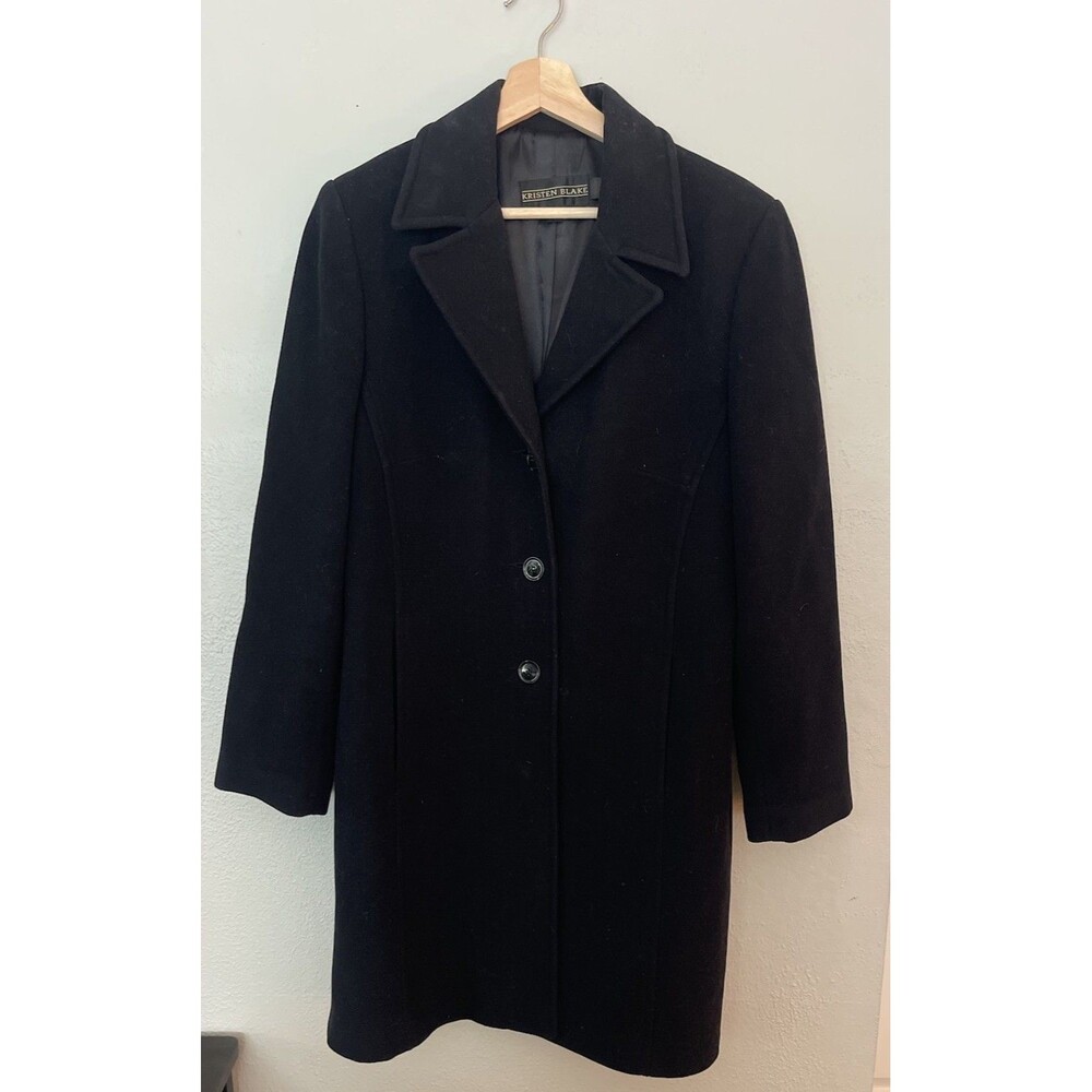 VTG Kristen Blake Coat Women’s Size 10 Cashmere Wool Black Long Overcoat 90s
